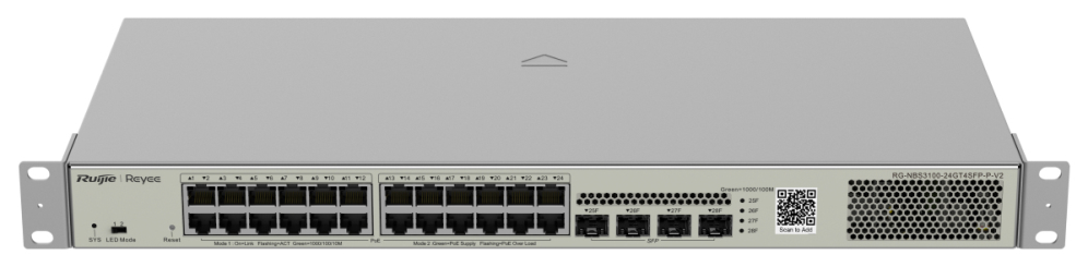 Ruijie Networks RG-NBS3100-24GT4SFP-P-V2 switch Gestionado L2 Gigabit Ethernet (10/100/1000) Energía sobre Ethernet (PoE) Metálico