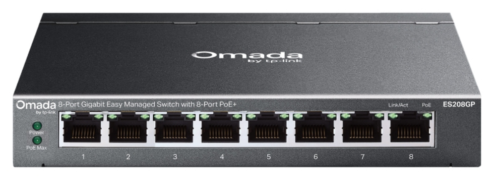 TP-Link Omada ES208GP switch Gestionado L2 Gigabit Ethernet (10/100/1000) Energía sobre Ethernet (PoE) DIN rail Negro