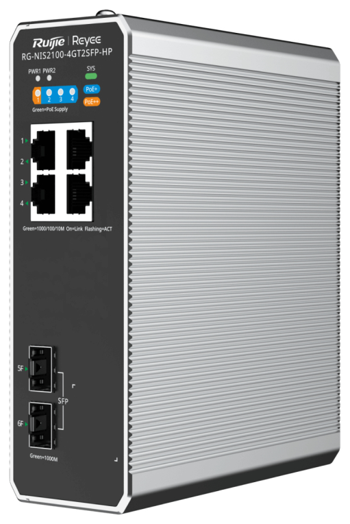 Ruijie Networks RG-NIS2100 Gestionado L2 Gigabit Ethernet (10/100/1000) Energía sobre Ethernet (PoE) Negro, Acero inoxidable