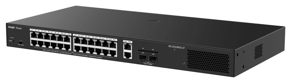 Ruijie Networks RG-ES228GS-LP switch Gestionado L2 Gigabit Ethernet (10/100/1000) Energía sobre Ethernet (PoE) Escritorio Negro