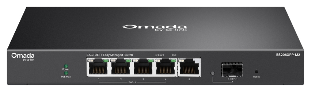 TP-Link ES206XPP-M2 switch Gestionado L2 2.5G Ethernet (100/1000/2500) Energía sobre Ethernet (PoE) Montaje en pared/escritorio Negro