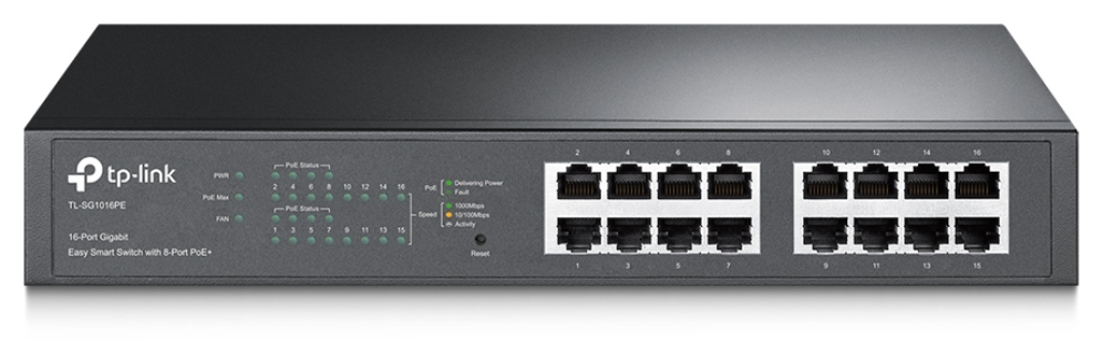 TP-Link TL-SG1016PE Gestionado L2 Gigabit Ethernet (10/100/1000) Energía sobre Ethernet (PoE) 1U Negro