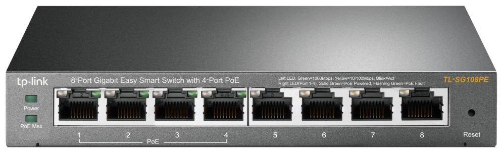 TP-Link TL-SG108PE Gestionado L2 Gigabit Ethernet (10/100/1000) Energía sobre Ethernet (PoE) Negro