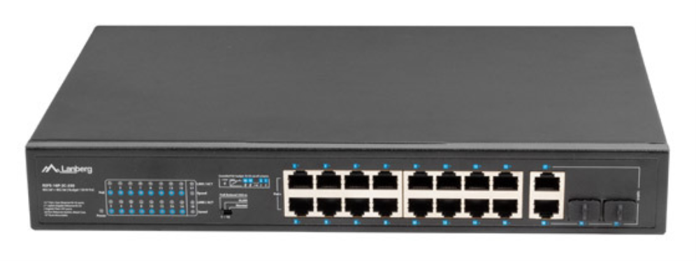 Lanberg RSFE-16P-2C-250 switch No administrado Gigabit Ethernet (10/100/1000) Energía sobre Ethernet (PoE) 1U Negro