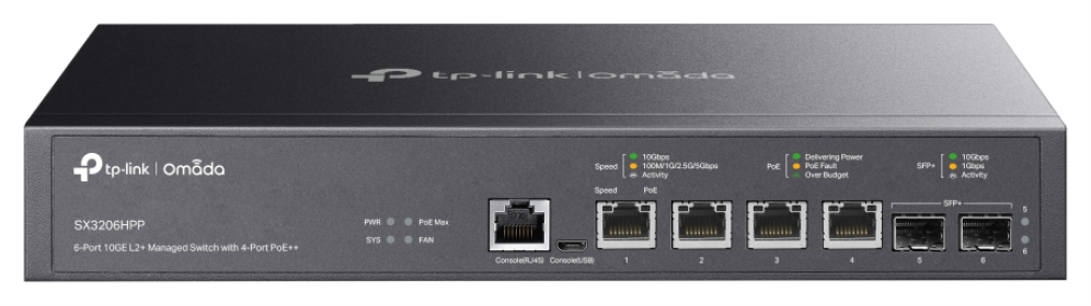TP-Link Omada SX3206HPP switch Gestionado L2+ 10G Ethernet (100/1000/10000) Energía sobre Ethernet (PoE) Negro