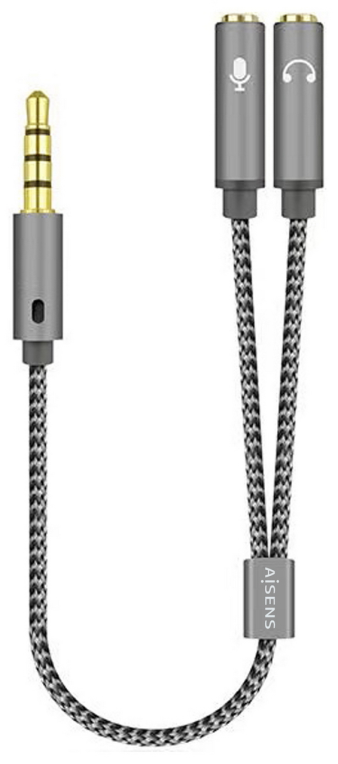 AISENS Cable Adaptador Audio Jack 3.5 4pines/M-2xjack 3.5 3pines/H, Gris, 25cm