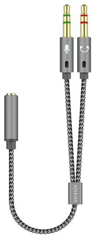 AISENS Cable Adaptador Audio Jack 3.5 4pines/H-2xjack 3.5 3pines/M, Gris, 25cm