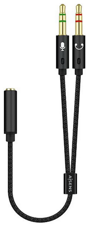 AISENS Cable Adaptador Audio Jack 3.5 4pines/H-2xjack 3.5 3pines/M, Negro, 25cm