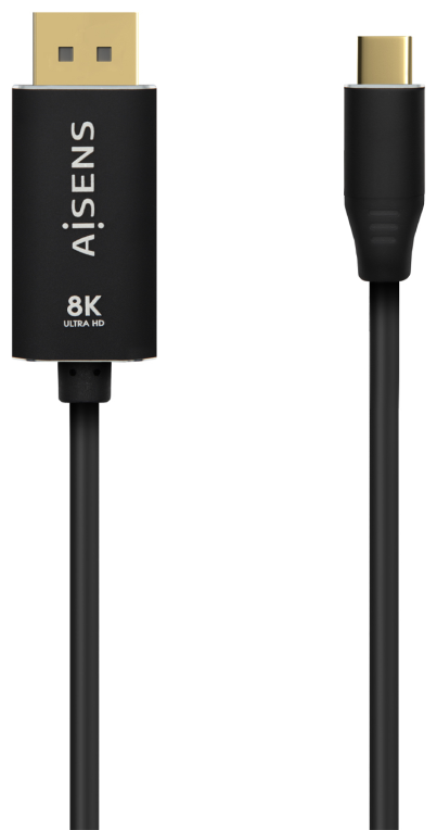 AISENS Cable Conversor Aluminio USB-C a Displayport 8K@60Hz, USB-C/M-DP/M, Negro, 0.8M