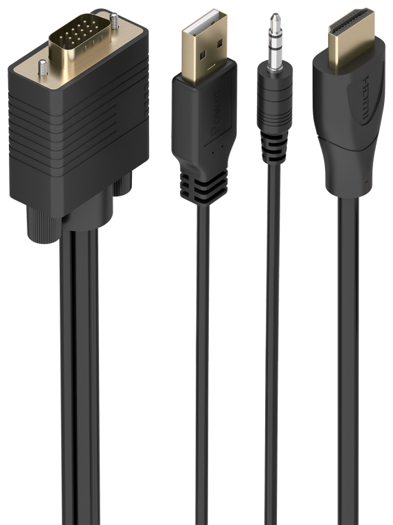 AISENS Cable Conversor SVGA+Audio a HDMI, SVGA/M+Jack 3.5/M+USB-A/M-HDMI A/M, Negro, 1.5m