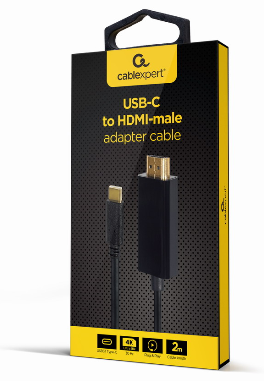Gembird A-CM-HDMIM-01 adaptador de cable de vídeo 2 m USB Tipo C HDMI Negro