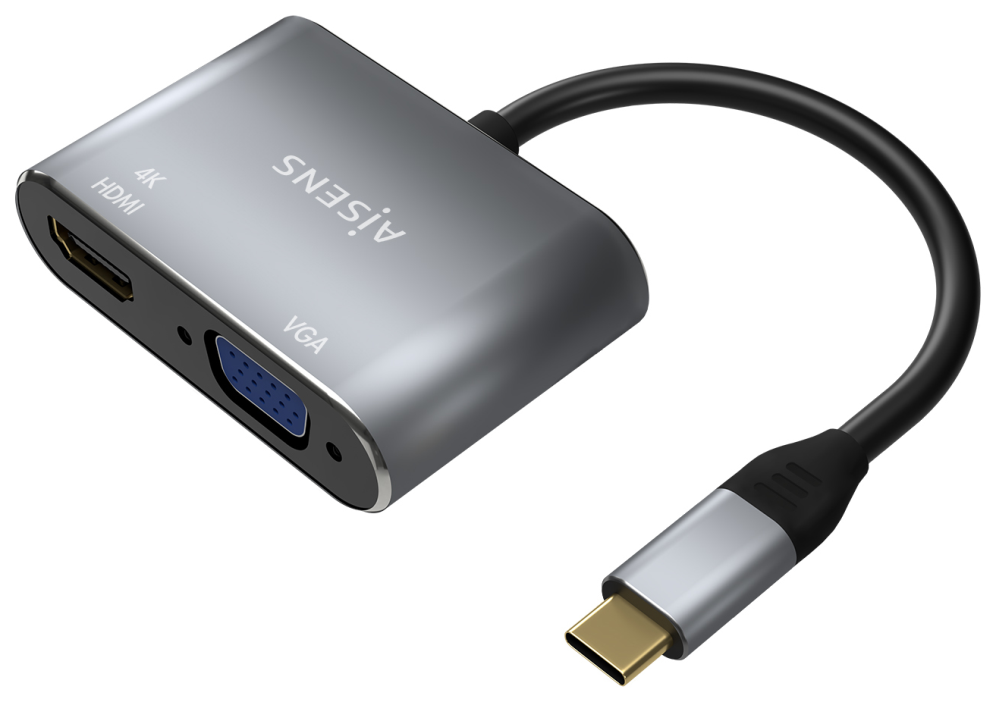 AISENS Conversor USB-C a VGA/HDMI 4K, USB-C/M-VGA/H-HDMI/H, Gris, 15CM