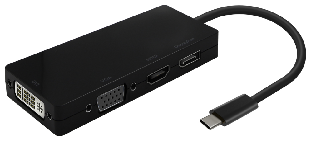 AISENS Conversor USB-C A DP/DVI/HDMI/VGA, USB-C/M-DP/H-DVI/H-HDMI/H-Vga/H, Negro, 15cm