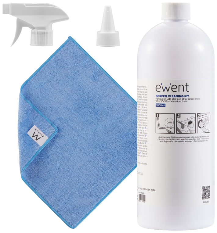 Ewent EW5680 kit de limpieza para computadora Pantallas / Plásticos, Universal Kit de limpieza para equipos 1000 ml