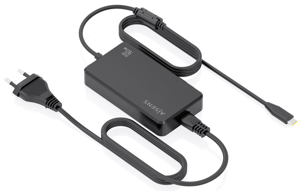 AISENS Cargador De Sobremesa GaN 90W PD3.0 1xUSB-C 1.8m, Negro