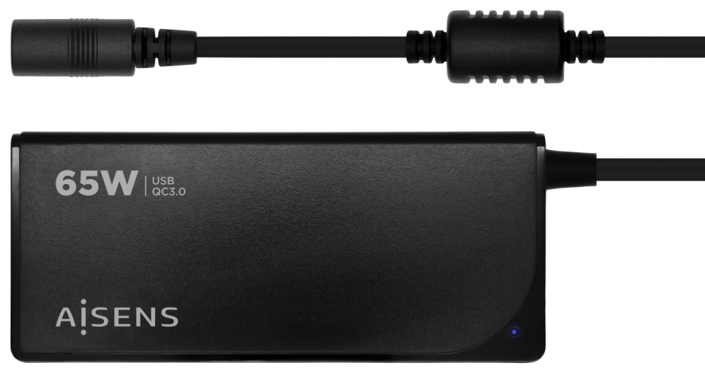 AISENS Cargador 65 W Automatico Universal Multitension Para Portatil Con 9 Conectores + USB-A QC.3.0