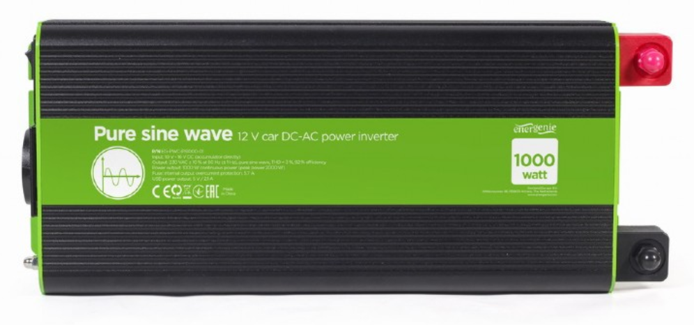 Gembird EG-PWC-PS1000-01 adaptador e inversor de corriente Auto 1000 W Negro, Verde
