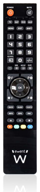 Ewent EW1570 mando a distancia DTT, DVD/Blu-ray, Proyector, SAT, STB, Altavoz para barra de sonido, TV, Universal, VCR Botones