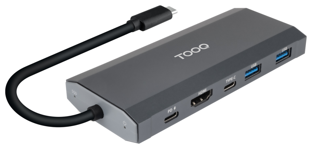 TooQ Caja externa para SSD M.2 NGFF/NVMe + HUB USB 3.2 Gen2 con 1xUSB-C/PD + 2xUSB-A + USB-C + HDMI, Gris