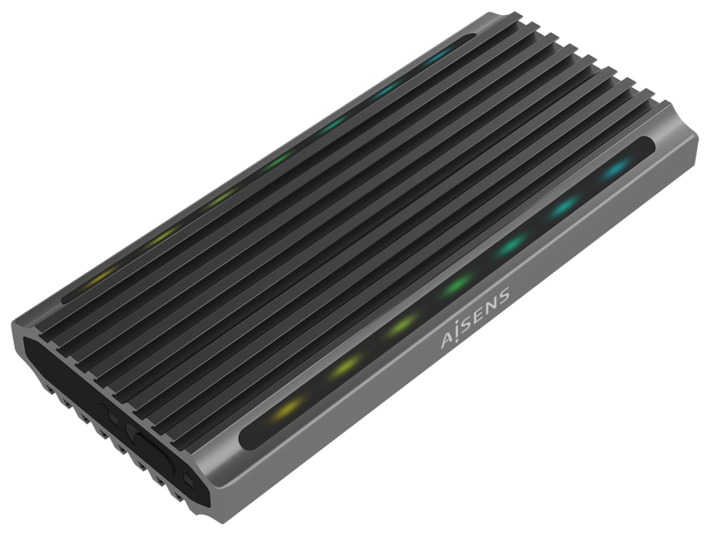 AISENS Caja Externa M.2 RGB Gaming ASM2-RGB011GR SATA/NVMe A USB3.1 Gen2, Gris