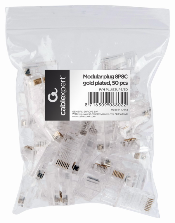 Gembird PLUG3UP6/50 conector RJ-45 Transparente
