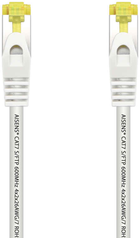 AISENS Cable De Red Latiguillo RJ45 LSZH Cat.7 600 MHz S/FTP PIMF AWG26, Blanco, 0.5 m