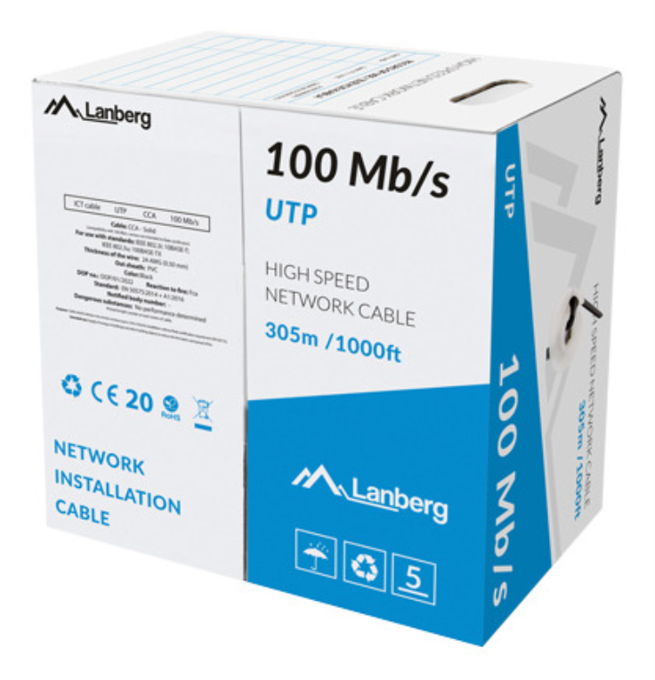 Lanberg LCU5-10CC-0305-BK cable de red Negro 305 m U/UTP (UTP)