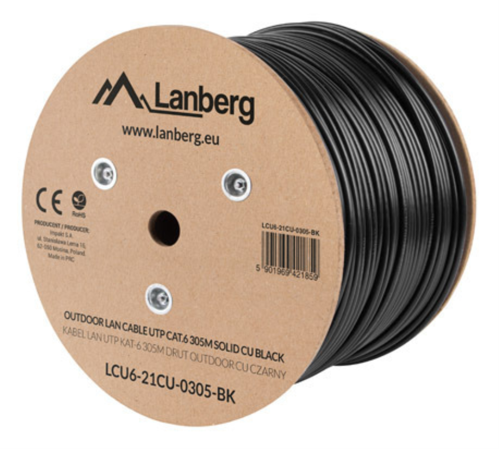 Lanberg LCU6-21CU-0305-BK cable de red Negro 305 m Cat6 U/UTP (UTP)