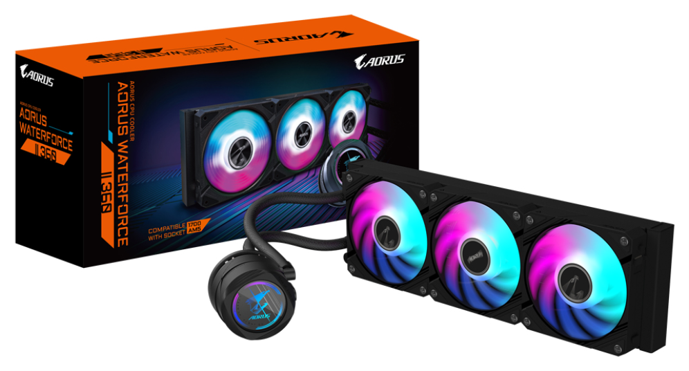 GIGABYTE AORUS WATERFORCE II 360 AIO Refrigerador de CPU líquido - 3x ventiladores ARGB de 120 mm, mecanismo de conexión deslizante, DAISY-CHAIN, compatible con Intel LGA 1851 y AMD AM5