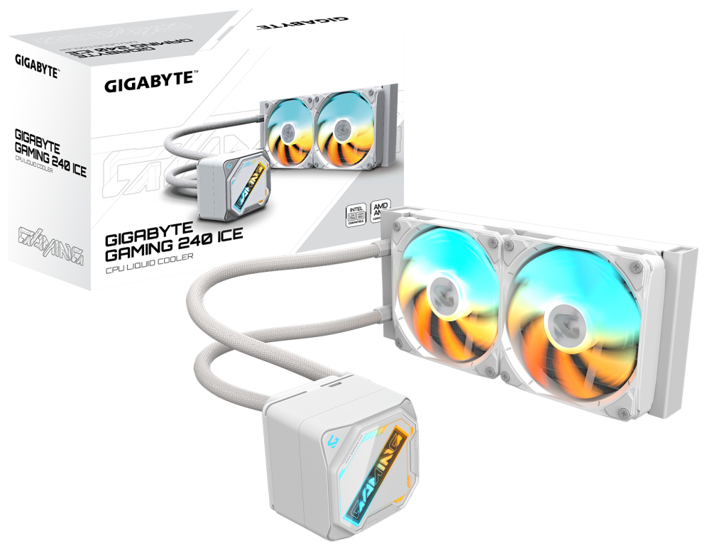 GIGABYTE GAMING 240 ICE Refrigeración Líquida para CPU - 2x120mm Ventiladores ARGB, mecanismo de enclavamiento deslizante, DAISY-CHAIN, Compatible con Intel LGA 1851 y AMD AM5