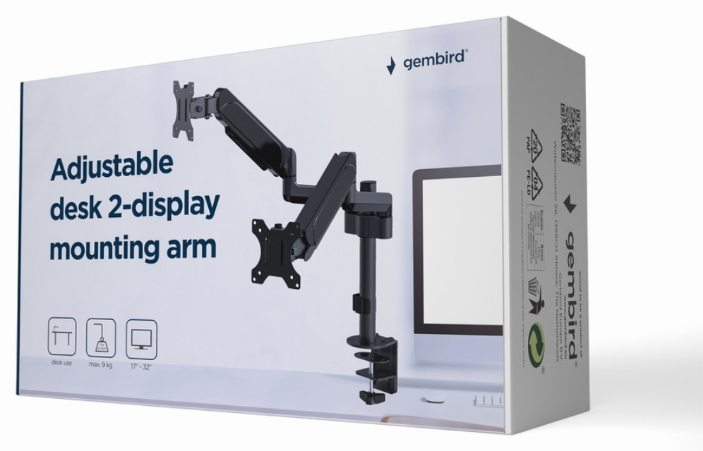 Gembird MA-DA2P-01 soporte para monitor 81,3 cm (32") Escritorio Negro
