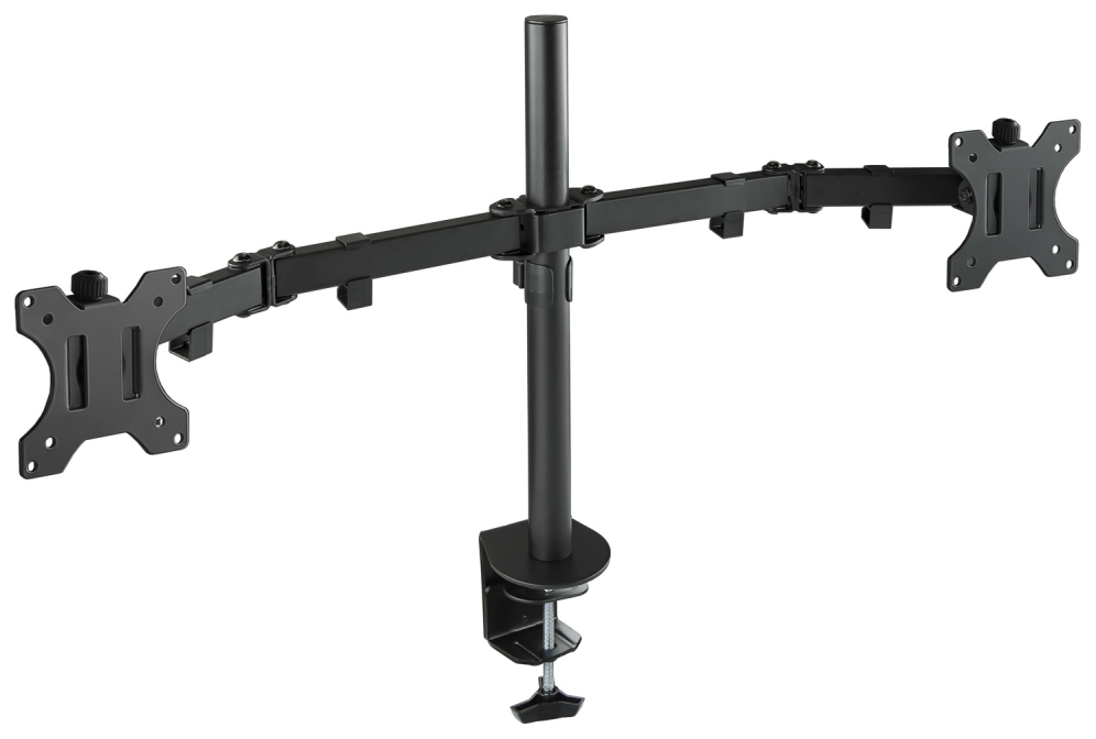 TooQ Soporte de Mesa Giratorio e Inclinable para 2 Pantallas (Monitor / TV Plasma / LCD / LED) 13” – 32”, de Dos Brazos, Negro