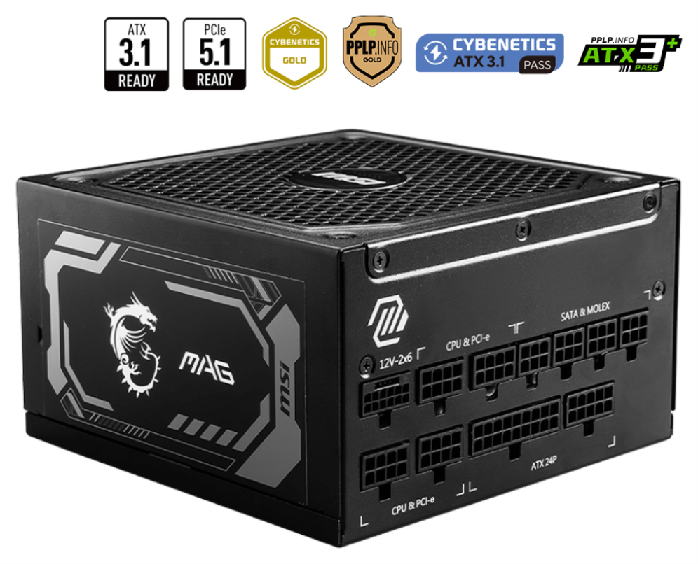 MSI MAG A1250GL PCIE5 unidad de fuente de alimentación 1250 W 24-pin ATX ATX Negro