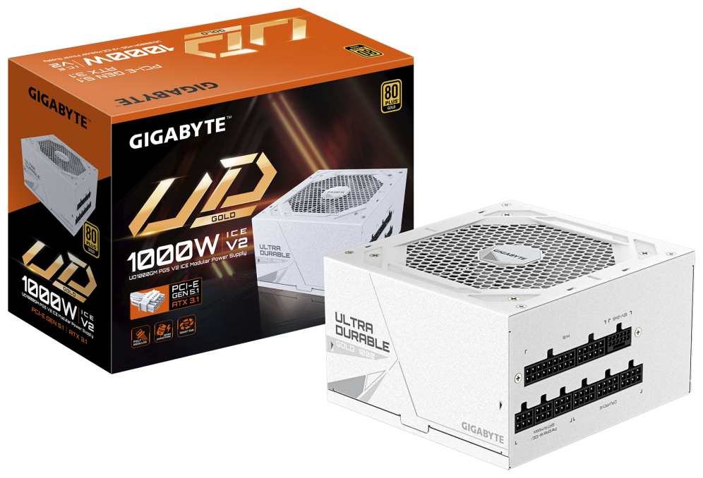 GIGABYTE UD1000GM PG5 V2 ICE Fuente de Alimentación – PCIe Gen 5.1, 80 PLUS Gold, Diseño completamente modular, Ventilador de 120 mm, Compatible con ATX 3.1, Enchufe EU
