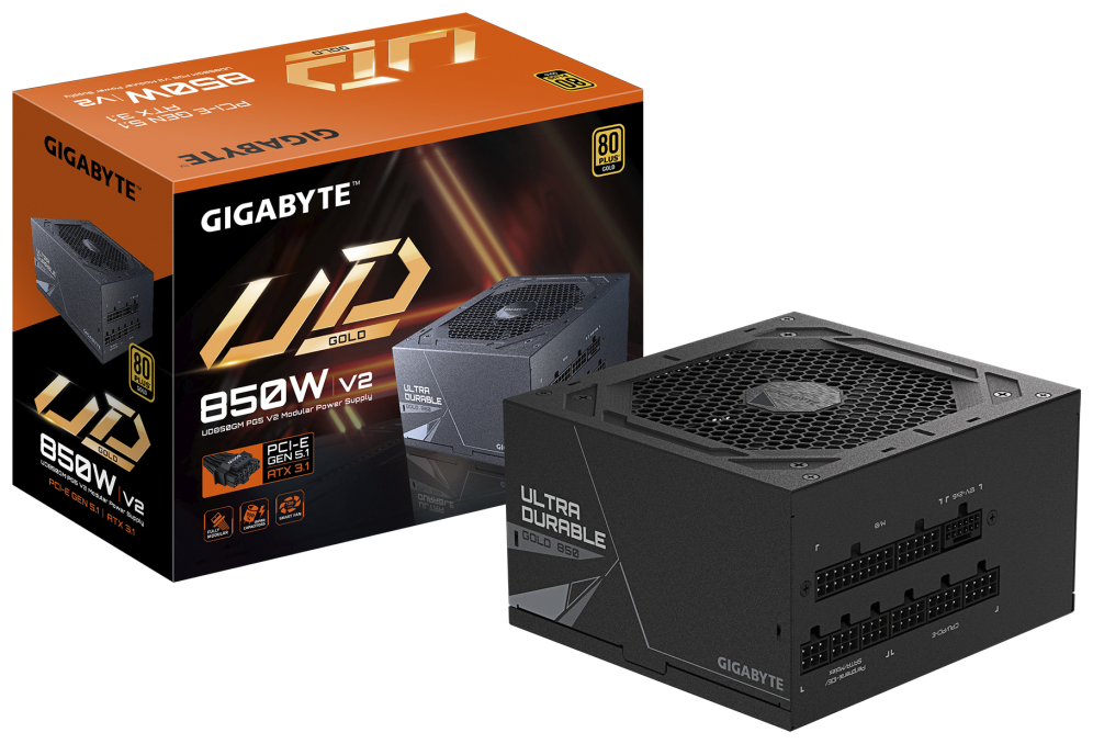 GIGABYTE UD850GM PG5 V2 Fuente de Alimentación – PCIe Gen 5.1, 80 PLUS Gold, Diseño completamente modular, Ventilador de 120 mm, Compatible con ATX 3.1, Enchufe EU