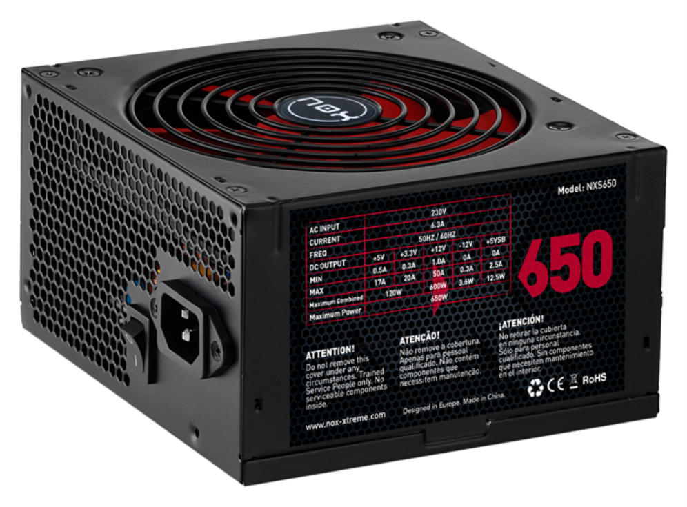 NOX NXS650 unidad de fuente de alimentación 650 W 20+4 pin ATX Negro, Rojo