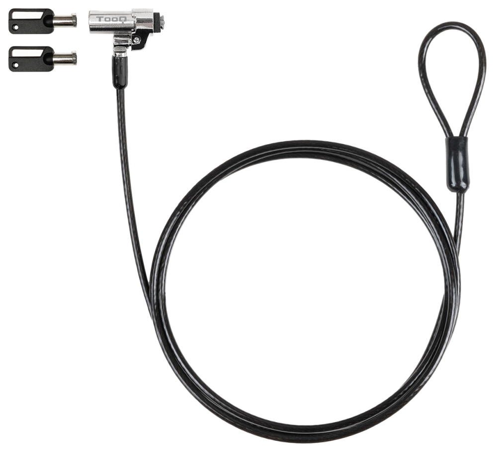 TooQ Cable de Seguridad Tipo NANO con Llave para Portátiles 1.5 metros, Gris Oscuro