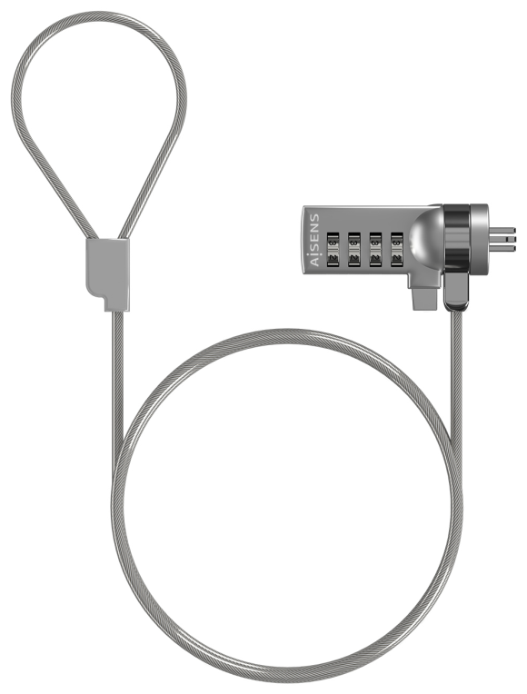 AISENS Cable de Seguridad con Cerradura de Combinacion para Ordenador, Monitor, Portatil 1.5M
