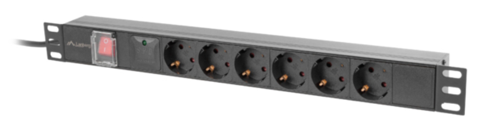 Lanberg PDU-06F-0200-BK unidad de distribución de energía (PDU) 6 salidas AC 1U Negro