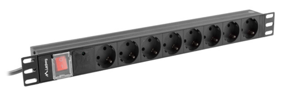 Lanberg PDU-08F-0200-BK unidad de distribución de energía (PDU) 8 salidas AC 1U Negro