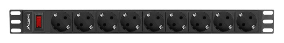Lanberg PDU-09F-0300-BK unidad de distribución de energía (PDU) 9 salidas AC 1U Negro, Gris